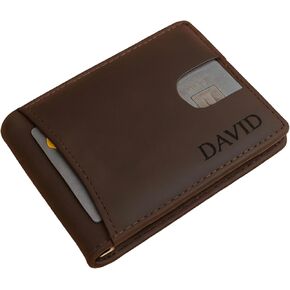 Personalized Leather Men Minimalist Wallet, Custom/Customized Slim Gift Wallet, For Him/Husband/Boyfriend/Dad/Kids/Birthday (DARK BROWN) in Saudi Arabia
