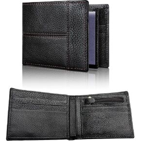 محفظة رجالية أنيقة، محفظة جلدية أصلية ثنائية الطي مع تقنية حجب RFID وجيب فردي للعملات المعدنية، وهي محفظة أساسية للعمل والترفيه والسفر in Kuwait