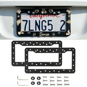 License Plate Frame Compatible with Shoe Charms - Matte Black Premium TPU (Better Than Silicone), DIY Cute Car Accessories for Women, Rattle-Proof with Anti-Theft Stainless Steel Screws in Saudi Arabia