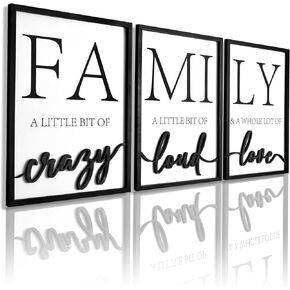 3D Wood Family Wall Decor, 36" x 16" Framed Family Sign Wall Art, 3D Pictures for Living Room (Ready to Hang, 12x16 inches, Set of 3, Framed) in Kuwait