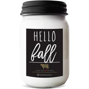 شركة ميلك هاوس كاندل كومباني هالو فارم شمعة الصويا - التفاح الذهبي | قرع متبل | بيور فانيليا - برطمان ماسون بغطاء سعة 13 أونصة، وقت احتراق يزيد عن 70 ساعة، صنع في الولايات المتحدة الأمريكية in Kuwait