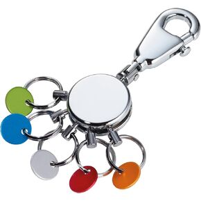 حامل مفاتيح ترويكا حاصل على براءة اختراع - KYR61/CH - دائري لامع - حلقة مفاتيح - خطاف حلقة تسلق - 6 حلقات قابلة للإزالة - لوحات ملونة لتعيين المفاتيح الأصلية in Kuwait