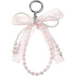 Lace Pearl Bow Bag Charm for for Handbags, Cute Ribbon Pearl Keychain Purse Charms Handbag Pendant for Women Girls in Kuwait