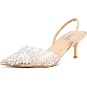 Clear Slingback Heels for Women,Pearl Kitten Heels Pointy Toe Sparkly Rhinestone Sandals Wedding Dress Shoes，Apricot 5.5 in Kuwait