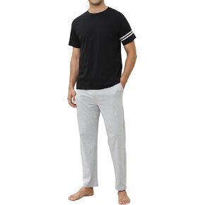 Mens Pajamas Set Cotton Short Sleeve with Pants 2 Piece PJ Set Soft Comfy Loungewear Men's Nightwear with Pockets in Kuwait