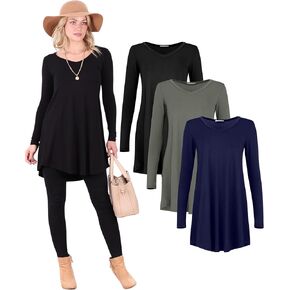 Popana 3 Pack Long Sleeve Tunic Tops for Women, Loose Fit Dressy Long Tops to Wear with Leggings, Soft Stretchy in Kuwait
