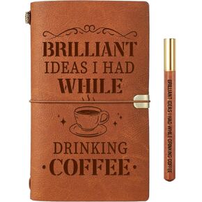 Coffee Gift Set - Vintage Leather Journal with Pen, Coffee Lover Gifts for Women Men Friends Coworkers - Birthdays, Holidays, Appreciation Gift for Barista, Coffee Lover in Saudi Arabia