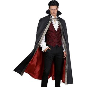 Joukavor Men's Vampire Cape with Stand Up Collar - Victorian Gothic Cloak for Renaissance & Halloween Cosplay in Kuwait