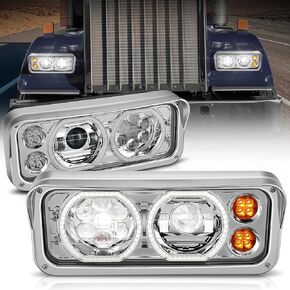 مصابيح أمامية لجهاز عرض إشارة العنبر LED بالكامل باللون الأسود من Auto Dynasty متوافقة مع Western Star Freightliner Kenworth 81-19 in Kuwait