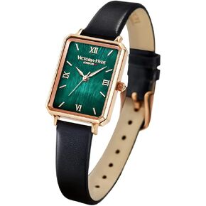 VICTORIA HYDE Gorgeous Women's Watch Green Mother of Pearl Dial Elegant Timepiece Rectangular Face Watches with Black Leather Band (Black) in Kuwait