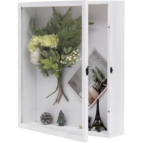 Extra Large 16x20 Shadow Box Frame, 3.54" Deep Natural Wood Display Case with Linen Back, 8 Pins for Jerseys, Flowers, Wedding Keepsakes, Kids' Mementos, Tickets & Photos, White in Kuwait