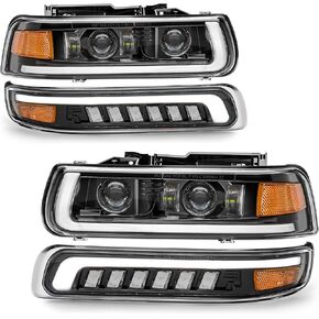 استبدال المصابيح الأمامية LED للمصابيح الأمامية متوافق مع 1999-2002 Chevy Silverado 2000-2006 Chevy Suburban 00-06 Tahoe DRL إشارة الانعطاف عالية/منخفضة مع المصابيح (غير مناسبة لـ GMC) in Kuwait