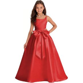 Flower Girl Dress for Wedding Long Satin Pageant Dresses for Girls Bow-Knot Princess Prom Gown Puffy Ball Gown in Kuwait