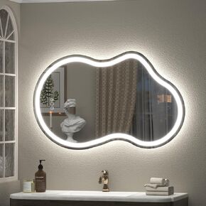 مرآة حمام LED غير متناظرة مقاس 24 × 36 بوصة، مرآة زينة بإضاءة LED غير منتظمة مع أضواء للجدار، مضادة للضباب، قابلة للتعتيم، 3 ألوان، ذاكرة (أفقي/عمودي) in Kuwait