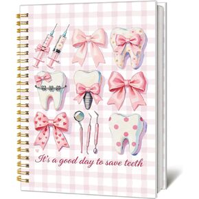 Dental Gifts Spiral Notebook - Dental Assistant Week Gift for Women, Teeth Pink Bow Design Journal, Dentist Appreciation Gifts for Coworker Employee Office Supplies 5.5x8.3 Inch in Saudi Arabia