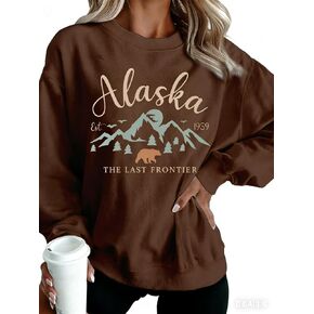 سترة YourTops النسائية Alaska The Last Frontier بياقة دائرية - Alaska Est 1959 Mountain Bear Nature Pullover in Kuwait
