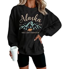 سترة YourTops النسائية Alaska The Last Frontier بياقة دائرية - Alaska Est 1959 Mountain Bear Nature Pullover in Kuwait