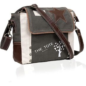 CLA Bags, Upcycled Canvas Small Star Crossbody Bag, Upcycled Canvas & Cowhide Leather Crossbody Bag for Women (Grey) in Kuwait