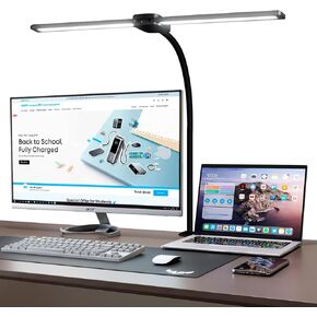 LED Desk Lamp with Two Heads, Clamp On Desk Lamps, 12W, 2000 LMS, CRI>90, 5 Color Modes (2700K-6500K), Various Brightness Levels, Adapter Included in Saudi Arabia