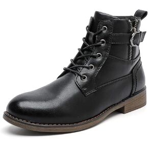 أحذية MEMON النسائية الأنيقة للكاحل بسحاب جانبي ورباط أسود أحذية قتالية كاجوال بكعب منخفض in Kuwait