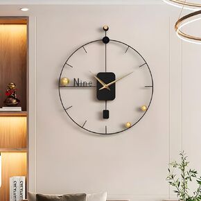 Wall Clocks for Living Room Decor 23 Inch Round Large Wall Clock with Swing Pendulum Metal Frame Modern Minimalist Wall Clocks for Kitchen Bedroom Home Office in Kuwait
