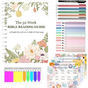 52-Week Bible Study Journal Kit for Women, Year-Long Scripture Reading & Reflection Planner, Christian Devotional Notebook with Highlighters, Pens & Index Tabs, A5 Faith Journal Set in Kuwait