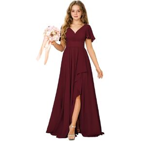 Junior Bridesmaid Dress Chiffon Flower Girls Dresses V-Neck High Low A Line Girls Wedding Formal Dress in Kuwait