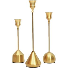 Set of 3 Candle Holders Metal Candlestick Holders 3 Types of Bases Table Mantel Decorative Candle Stand for Dinning,Party，Wedding,Home Decor(Gold) in Saudi Arabia