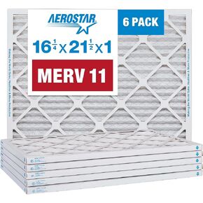 Aerostar 14x18x1 MERV 11 Air Filter, Pleated AC Furnace HVAC Filters (13.75x17.75x0.75), for Allergies Asthma Dust Pet Dander Smoke Bacteria Viruses, MPR 1500 FPR 10, USA, 6 Pack in Kuwait