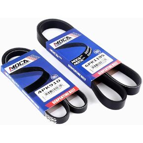 MOCA 4PK910 & 6PK1195 2 Pcs EPDM Serpentine Belts fits 2004 for Mitsubishi Endeavor 3.8L 3797CC, 2004-2008 Endeavor 3.8L 3828CC, 2004-2009 Galant 3.8L, 2004 Galant 3.8L in Kuwait