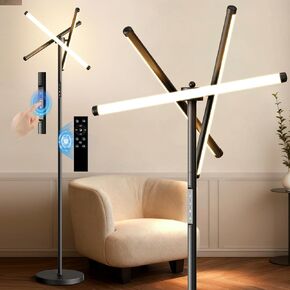 Modern LED Dimmable Floor Lamp, Black Tall Standing Lamp for Living Room Bedroom with 3 Rotatable Lamp Bars, 70'' Bright Stepless Dimmable LED Tree Floor Light Remote Control in Saudi Arabia