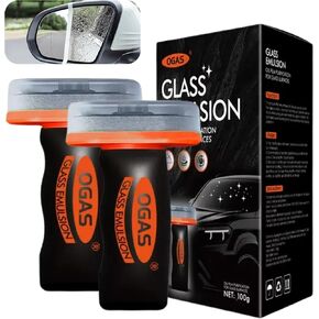 2Pcs Glass Oil Film Remover for Car, Roll-On Glass Compound with Cleaning Board, Improve Windshield Clarity for Safe Driving, Removes Oil Film & Smudges, Universal Anti-Rain Fog Brush in Saudi Arabia