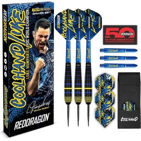 RED DRAGON Luke Humphries Coolhand 22g Brass Darts Set with Flights and Shafts (Stems) Including Checkout Card in Kuwait