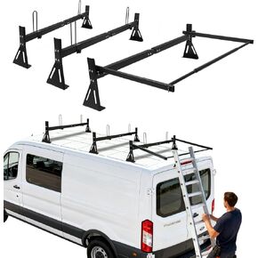 hightall Van Ladder Rack with Roller,Adjustable Length 50-61" Van Roof Rack with Cargo Stoppers,Compatible with Ford Transit150/250/350,Enclosed Trailer,Drilling Required in Kuwait