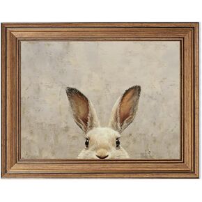 Gold Framed Wall Art Vintage Easter Bunny Pictures Wall Decor for Home, Neutral Rabbit Prints Canvas Oil Painting Nursery Animal Artwork Poster, Rustic Farmhouse Decor for Kids Room(12"L x 9.5"W) in Saudi Arabia