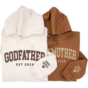 GodLover Personalized Embroidered Godmother & Godfather Hoodies Sweatshirt with Kids Name on Sleeve, Godparent Gifts, Godmother Proposal Gift, Will You Be My Godmother in Kuwait