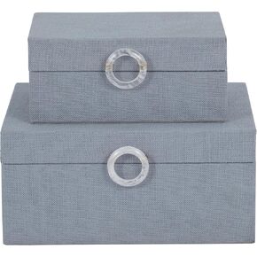 Sagebrook Home Set of 2 Decorative Storage Boxes with Lids - Fabric Covered MDF & Wood, Acrylic Handles - Home & Office Organizer - 9" & 7" Blue in Kuwait