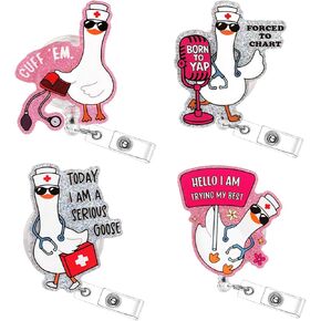 4 Pcs Nurse Badge Reel - Funny Nurse Gifts Silly Goose Badge Reels Retractable, Cute Nursing Badge Holder for Nurses Doctors Student RN LPN CNA MA Medical Worker Teacher ID Name Badge Clip Accessories in Saudi Arabia