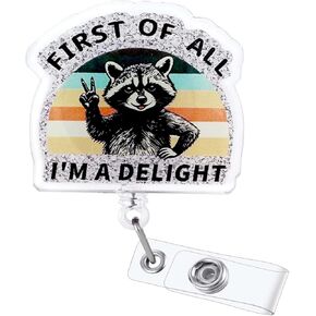 First of All I'm a Delight Funny Raccoon Nurse Badge Reel, Pediatric ID Badge Holder Retractable Clip, Cute Nurse Gifts for RN LPN MA CNA BSN Nursing Student Doctor Social Workers in Saudi Arabia