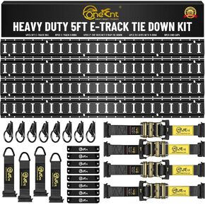 E-Track Tie-Down Rail Kit – Heavy-Duty (4) 5ft E-Track Rails, (4) 2" x 10' Ratchet Straps, 4 V-Ring Tie-Offs, 8 O-Ring Anchors & 8 End Caps for Cargo, Trailers, Trucks, Vans & Motorcycles in Kuwait