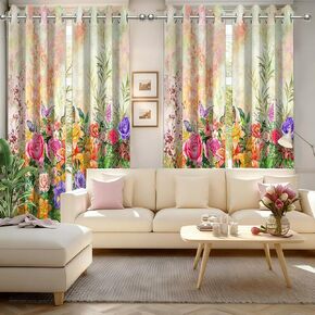 Spring Floral Blackout Curtains, Colorful Flower Butterfly Wildflower Watercolor for Women Window Drapes for Bedroom Living Room, 84 inch Length 2 Panels Set, 84 in x 52 in in Saudi Arabia