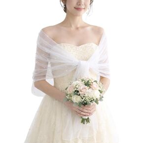 Pearl Bridal Shawl Bridal Cloak Sheer Tulle Capes and Wraps for Evening Dress Wedding Party Pearls Wedding Cape for Women Girls in Kuwait