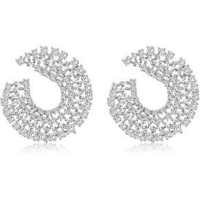 أقراط كريستال ملونة كبيرة مستديرة للنساء مكعب زركونيا صناعي أحمر اكسيد الالمونيوم لا تسبب الحساسية أقراط مجوهرات هدايا للزوجة والأم لها in Kuwait