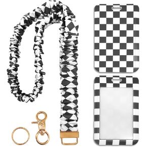 Scrunchie Lanyard/Stretchy with ID Holder Checkered Pattern, Retractable Lanyard with Badges Keychain Holder, Ideal for Women Teachers Nurse Easter Thanksgiving Valentine's Day Birthday Gifts (Blue) in Saudi Arabia