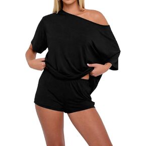 INFITTY 2 Piece Sets Womens Off The Shoulder Tops Casual Oversized Tees Short Sleeve T Shirts Summer Trendy Clothes in Kuwait