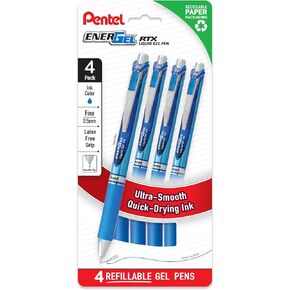 أقلام جل سائلة Pentel EnerGel RTX، رأس إبرة، رفيع (0.5 مم)، حبر أسود، 4 عبوات (BLN75PF4A) in Kuwait