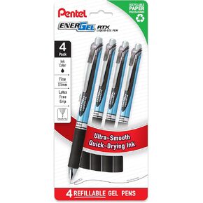 Pentel EnerGel RTX Liquid Gel Pens, Needle Tip, Fine (0.5mm), Black Ink, 4-pk (BLN75PF4A) in Kuwait