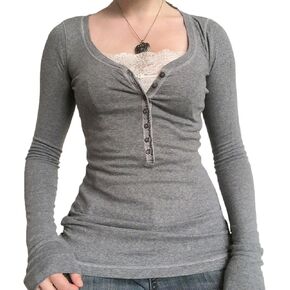 Women Fairy Grunge Y2k Shirts Lace Patchwork Long Sleeve Vintage Aesthetic Blouse Fairycore Tops Pullover in Kuwait