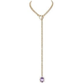 Women's Gold Heart O-Ring Necklace, Adjustable 25'' Cuban Chain with Detachable Heart Clasp and Colorful Rhinestone Pendant in Kuwait