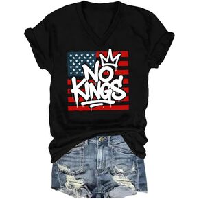 No Kings V Neck Shirt No Kings in America T-Shirt Patriotic US Flag Graphic Tops in Kuwait